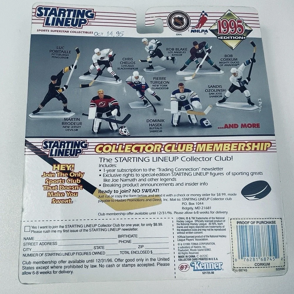 Starting Lineup 1995 NHL Hockey Bob Corkum Anaheim Mighty Ducks Action Figure